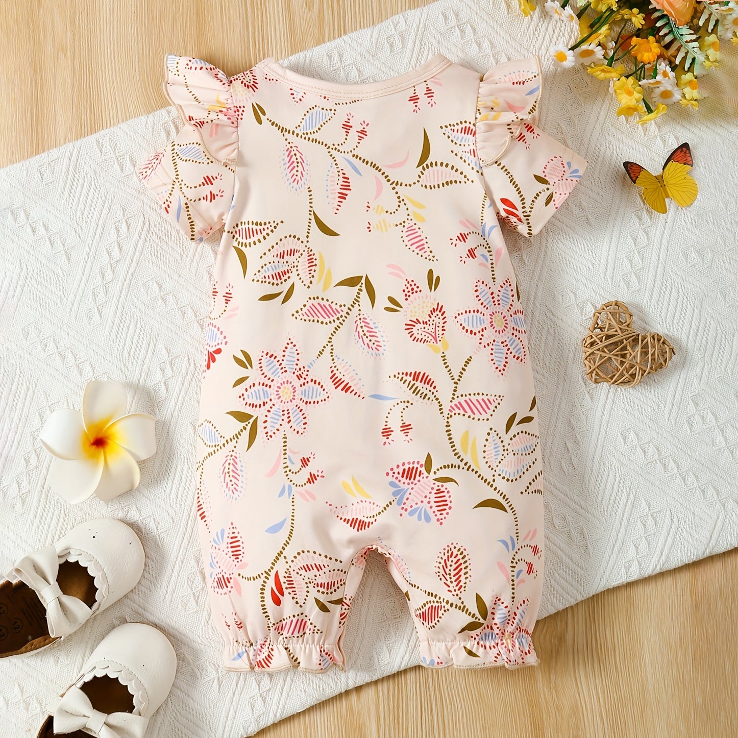 Pretty All Over Floral Printed Short Sleeve Baby Jumpsuit