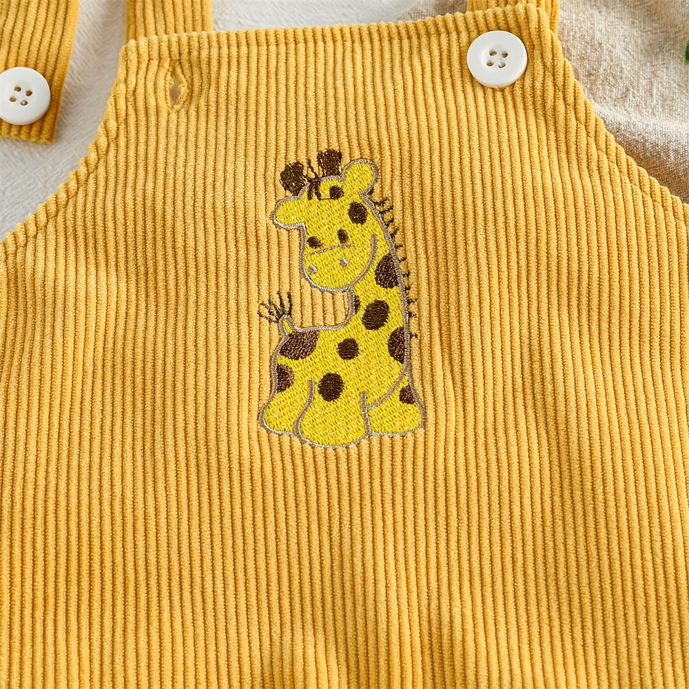 Comfortable Giraffe Embroidery Baby Overalls