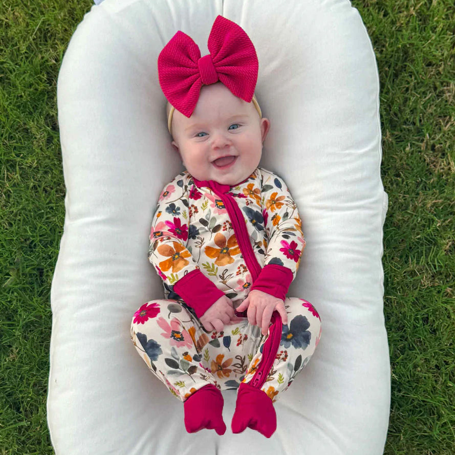 2PCS Charming Floral Print Long Sleeve Zipper Baby Jumpsuit