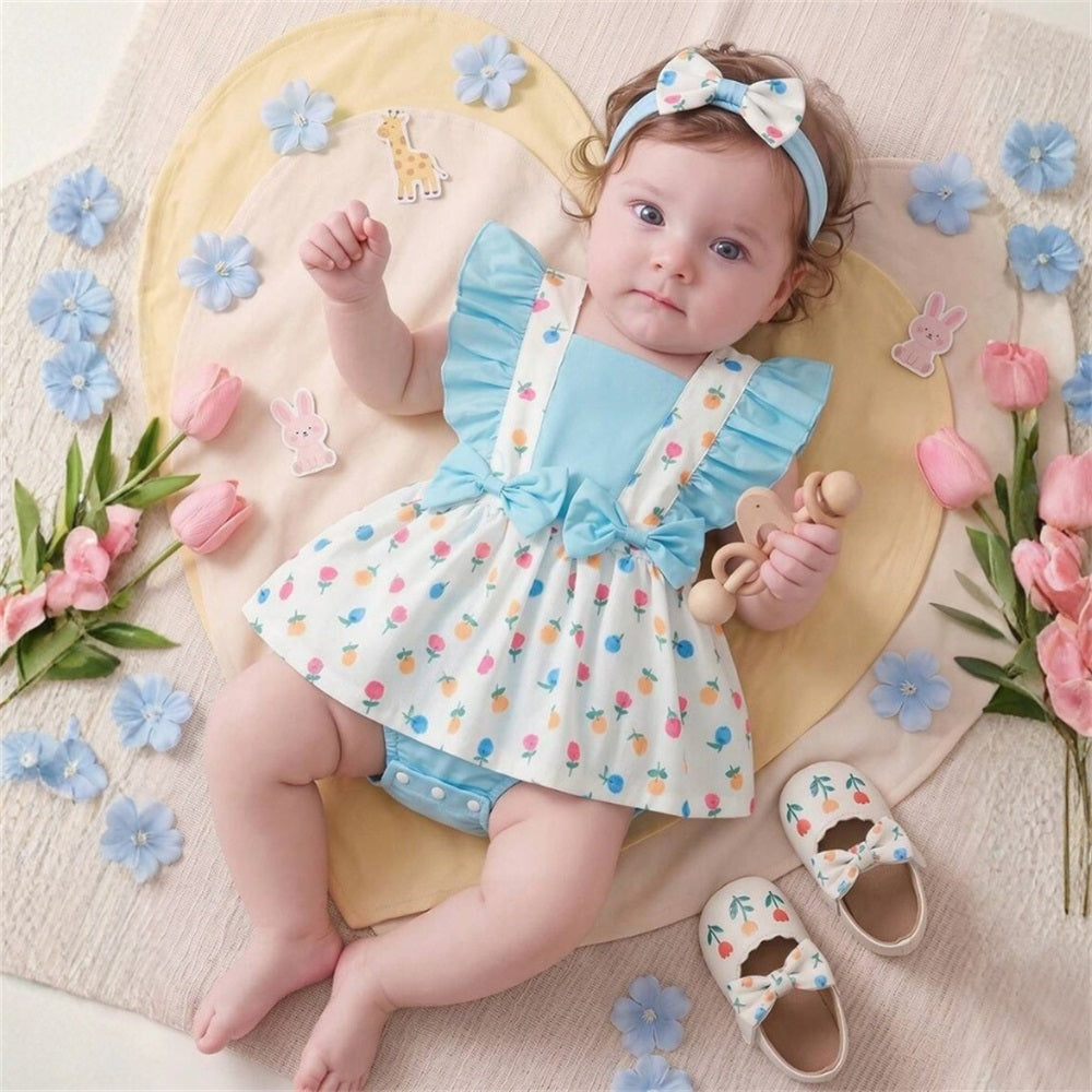 Causal Floral Printed Ruffled Sleeveless Baby Romper