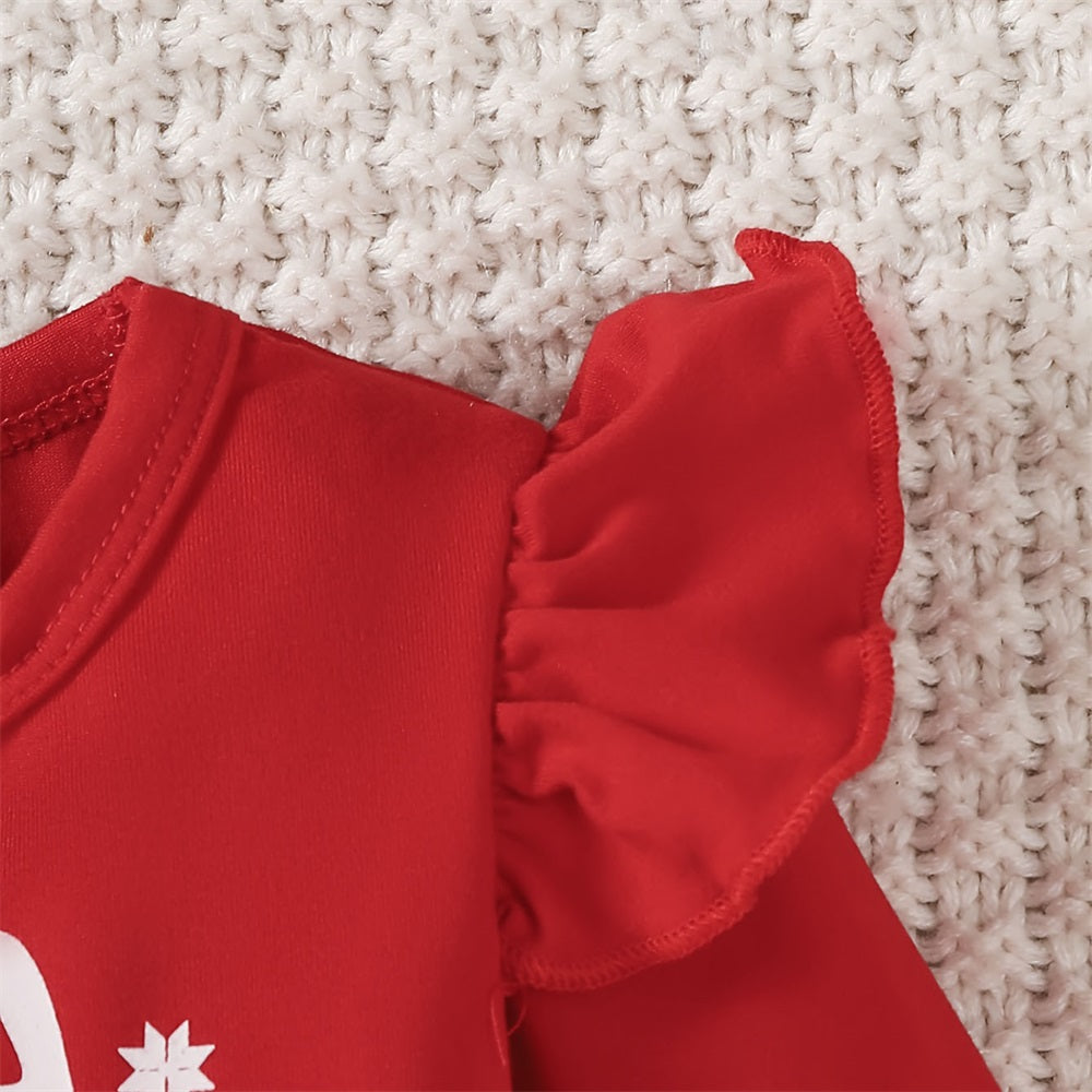 3PCS Girls' Christmas Deer Print Long Sleeve Baby Set
