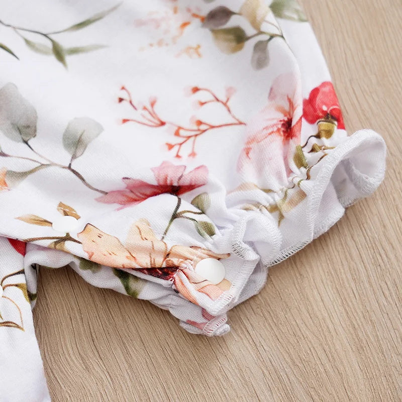 Casual Round Neck Floral Printed Short Sleeve Baby Jumpsuit