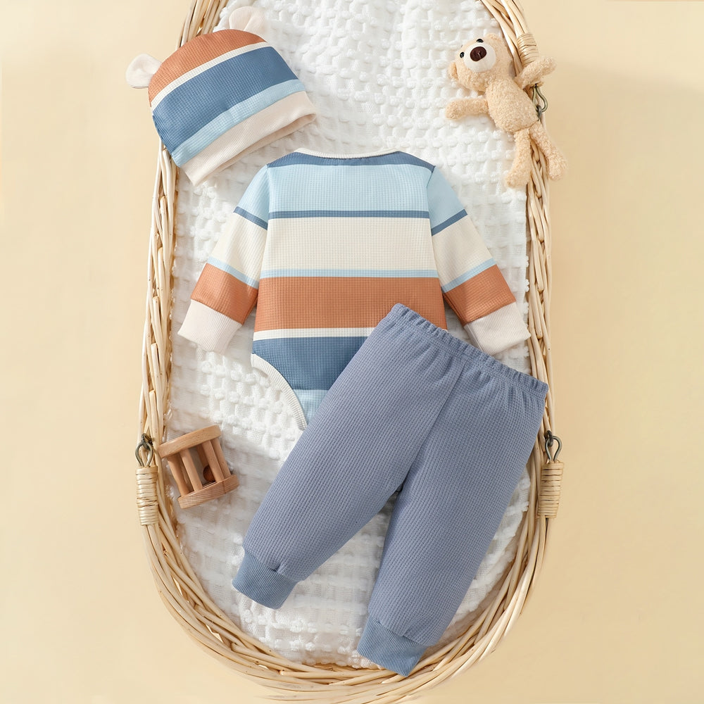 3PCS Bear Stripe Printed Long Sleeve Baby Set