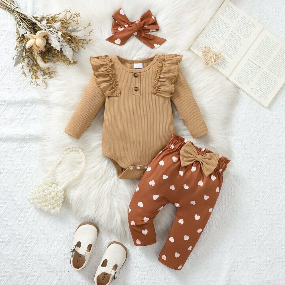 3PCS Lovely Heart Printed Long Sleeve Baby Set
