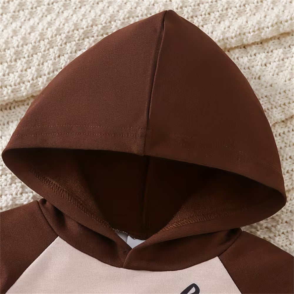 2PCS Cute Cartoon Bear Print Long Sleeve Baby Hooded Set