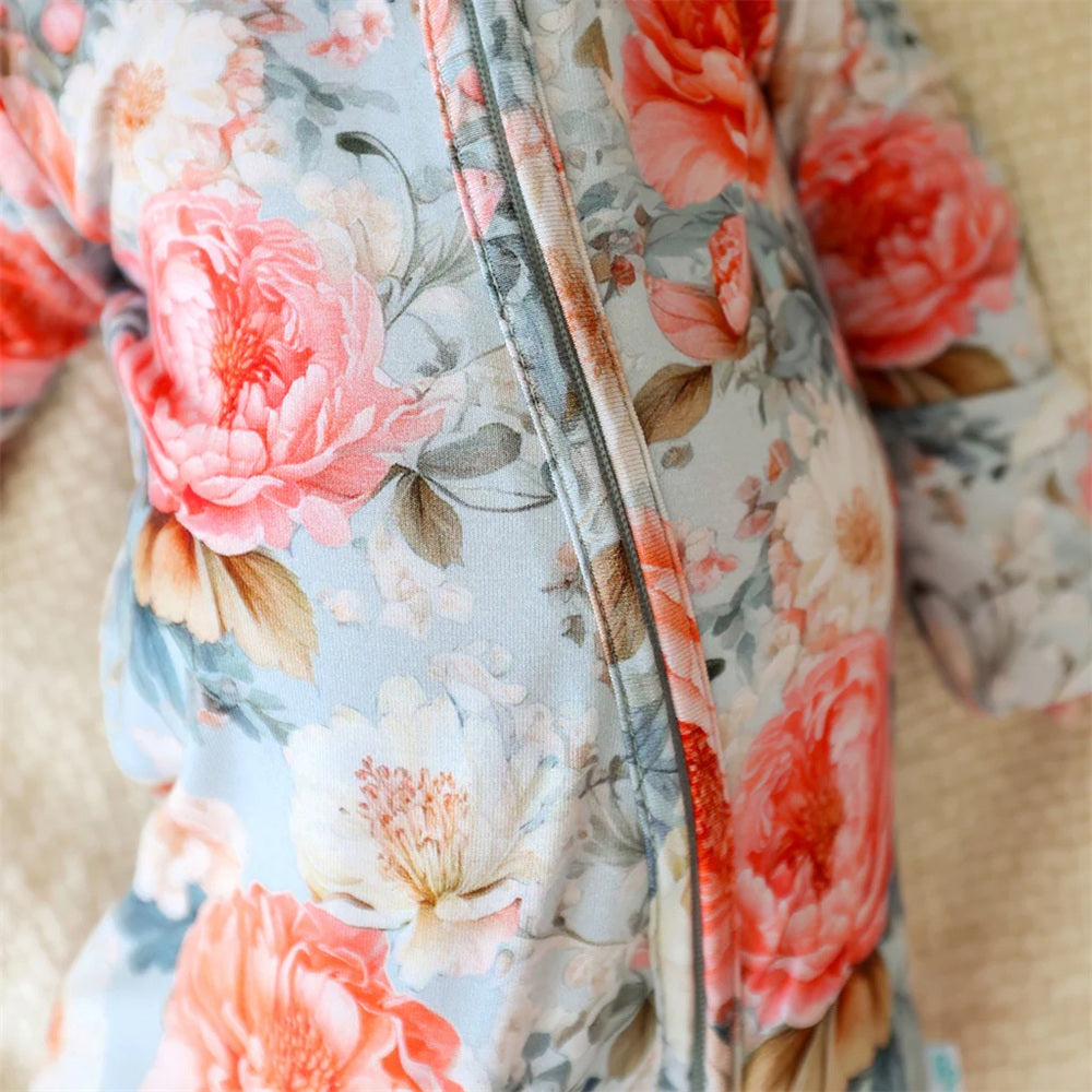 2PCS Charming Floral Printed Zipper Baby Girl Jumpsuit