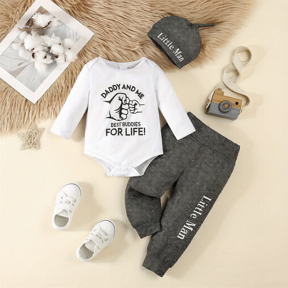 3PCS Cute Daddy And Me Best Buddies For Life Letter Print Baby Set