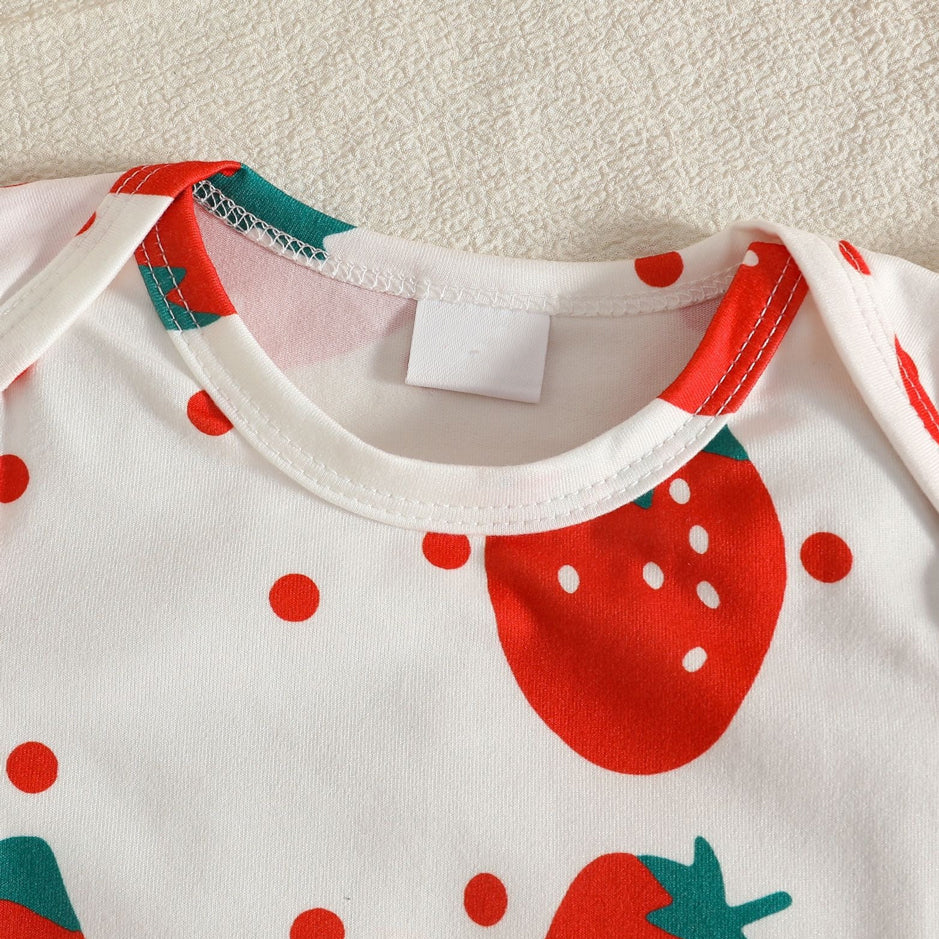 3PCS Vibrant Strawberry Print Short Sleeve Baby Girl Set