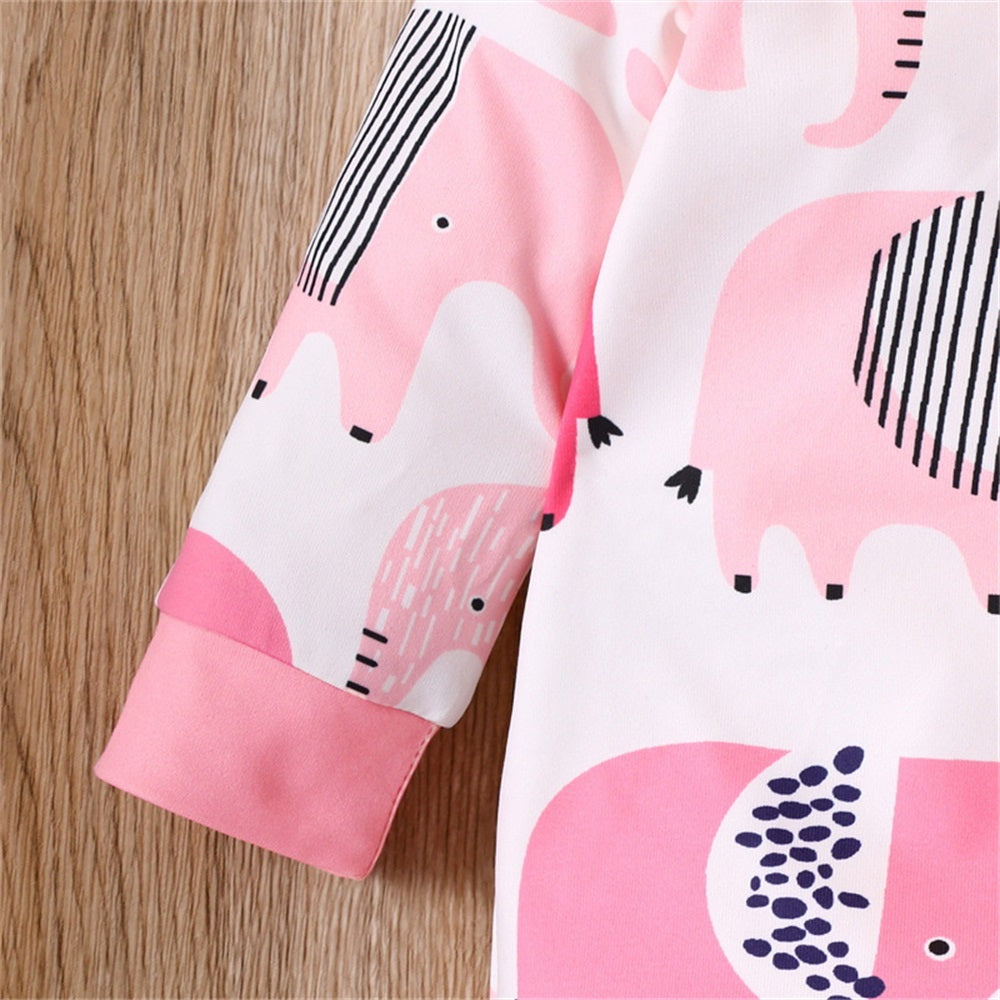 Lovely Cartoon Elephant Print Long Sleeve Baby Jumpsuit