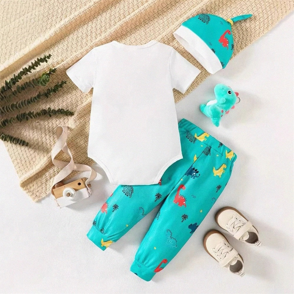 3PCS Fashion Summer Dinosaur Printed Short Sleeve Baby Set