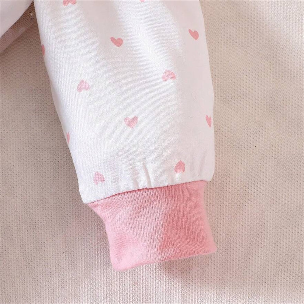 2PCS Perky Elephant Heart Print Long Sleeve Baby Jumpsuit