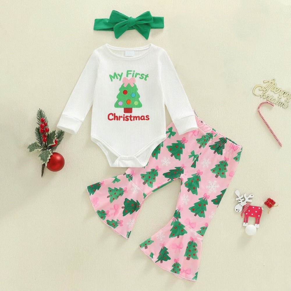 3PCS Sweet My First Christmas Letter Tree Printed Baby Set