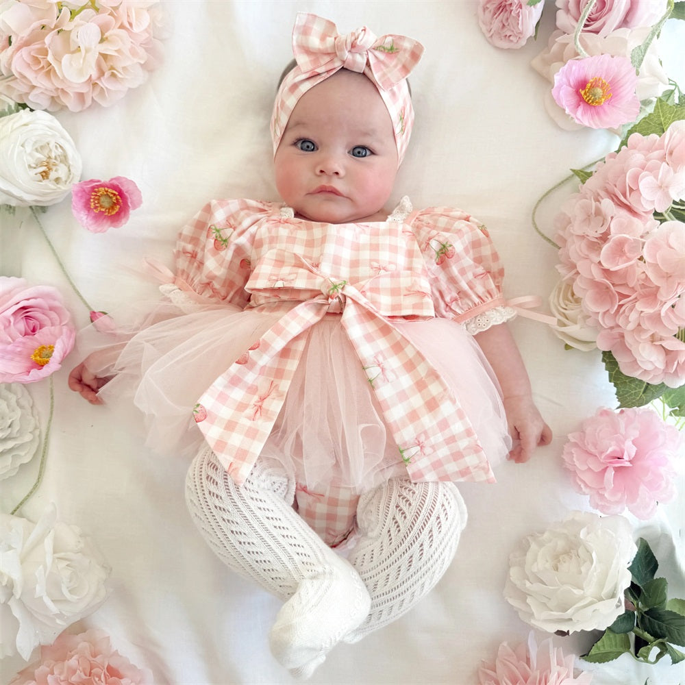 Sweet Strawberry Print Plaid Short Sleeve Baby Romper