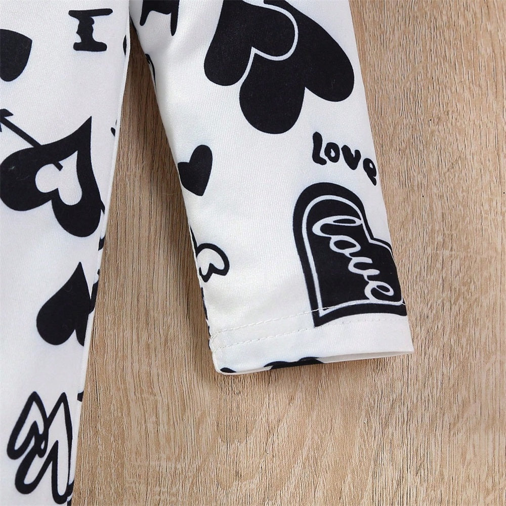 Casual Love Letter Heart Print Long Sleeve Baby Jumpsuit