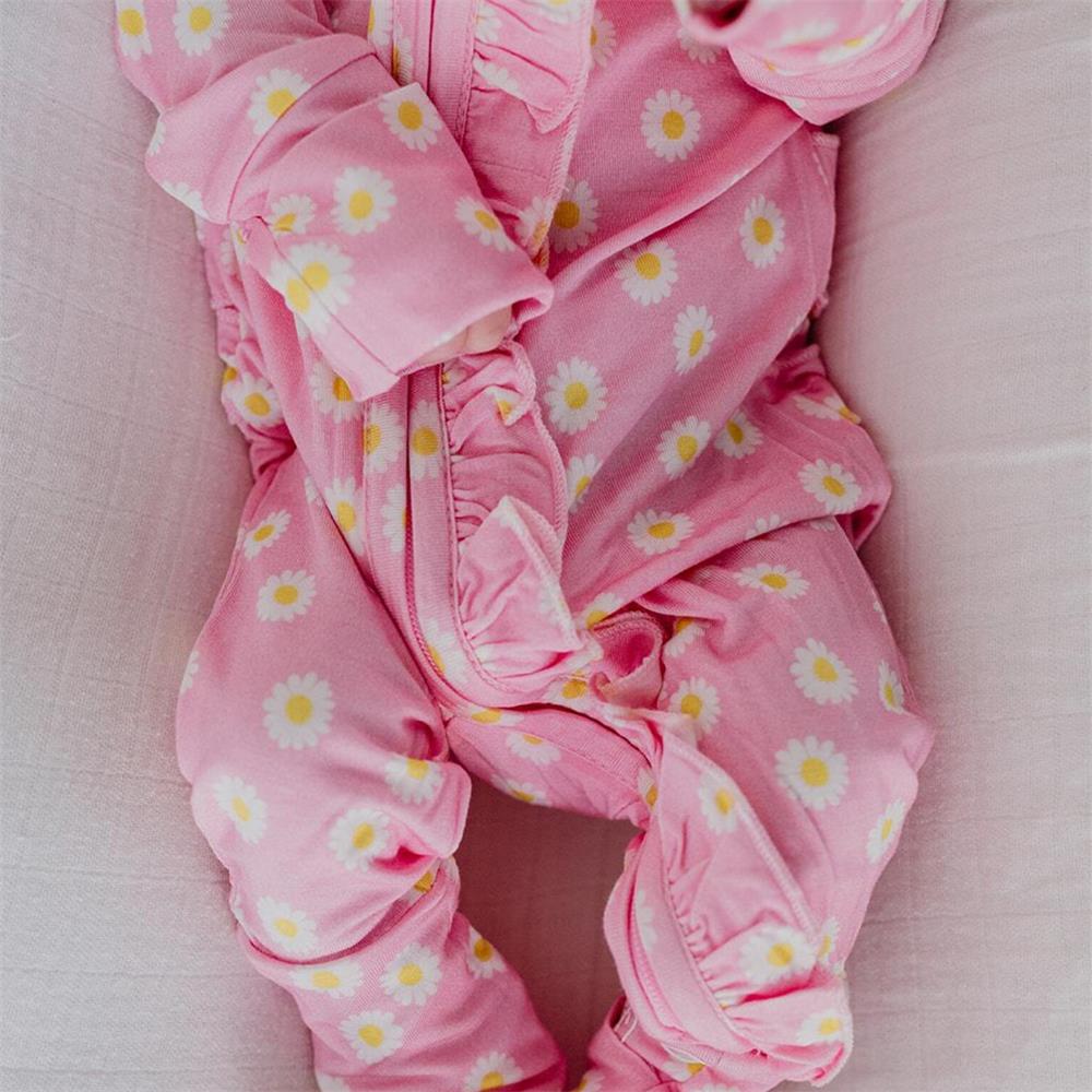 Cute Floral Printed Ruffle Long Sleeve Baby Jumpsuit