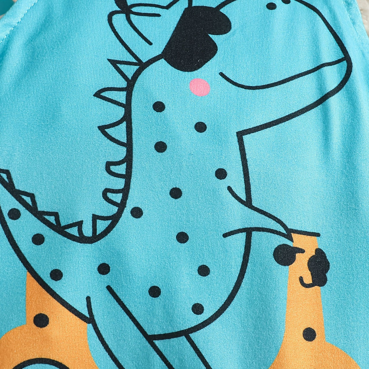 3PCS Dinosaur and Stripe Print Long Sleeve Baby Boy Overalls Set