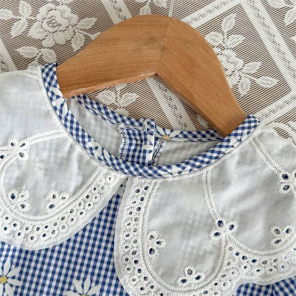 2PCS Charming Floral Plaid Print Long Sleeve Baby Jumpsuit