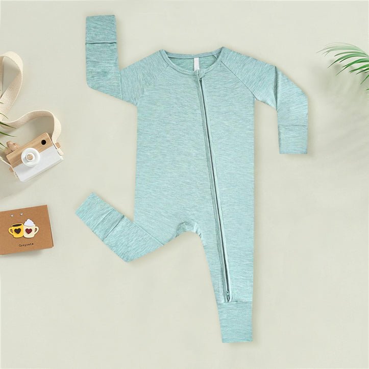 Solid Color Zipper Bamboo Viscose Baby Jumpsuit