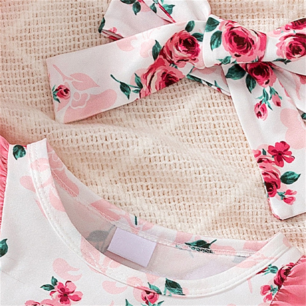 2PCS Casual Cute Floral Print Long Sleeve Baby Jumpsuit