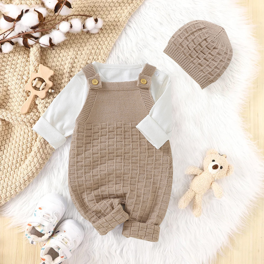 2PCS Angelic Solid Color Knit Sleeveless Baby Jumpsuit