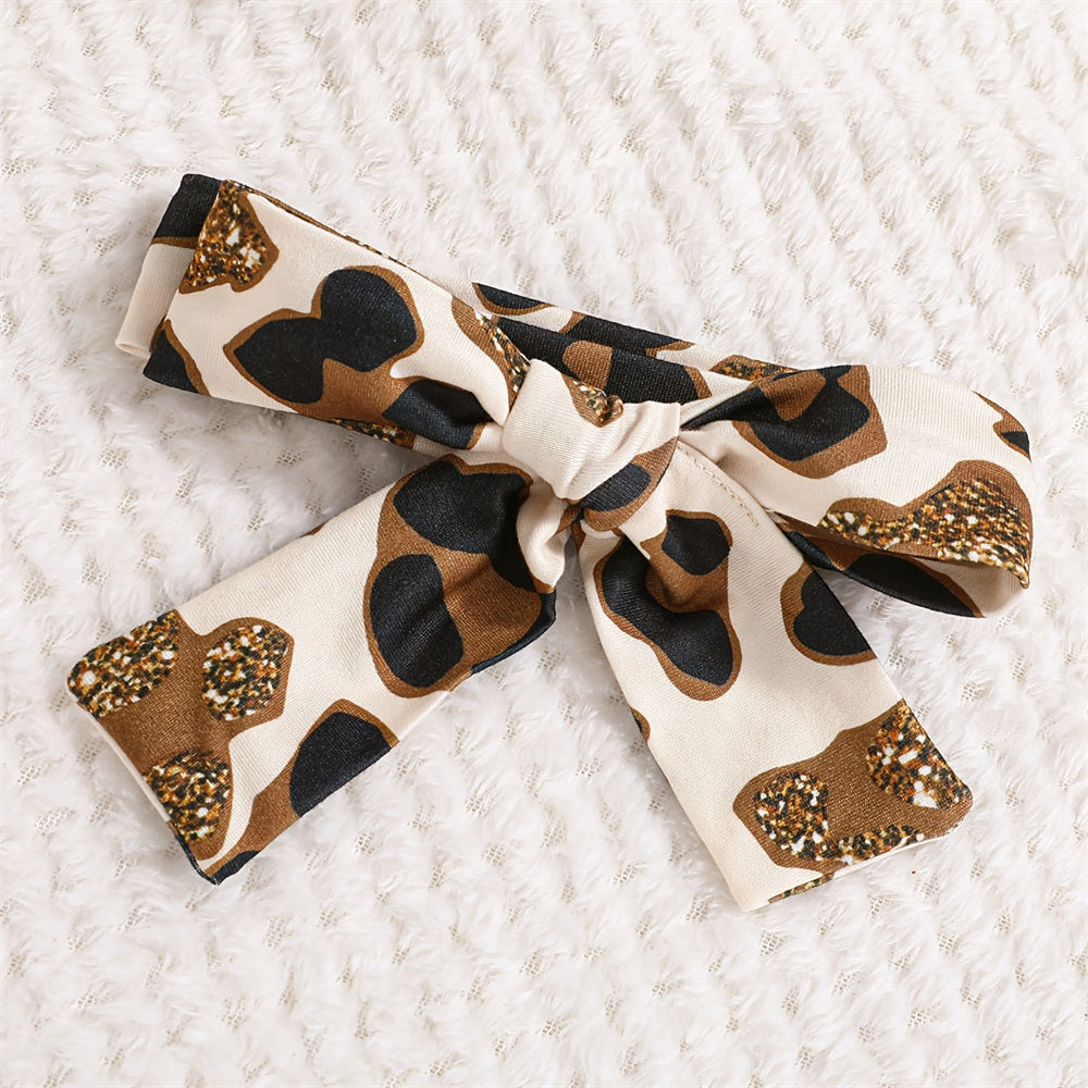 3PCS Bow Leopard Print Long Sleeve Baby Set