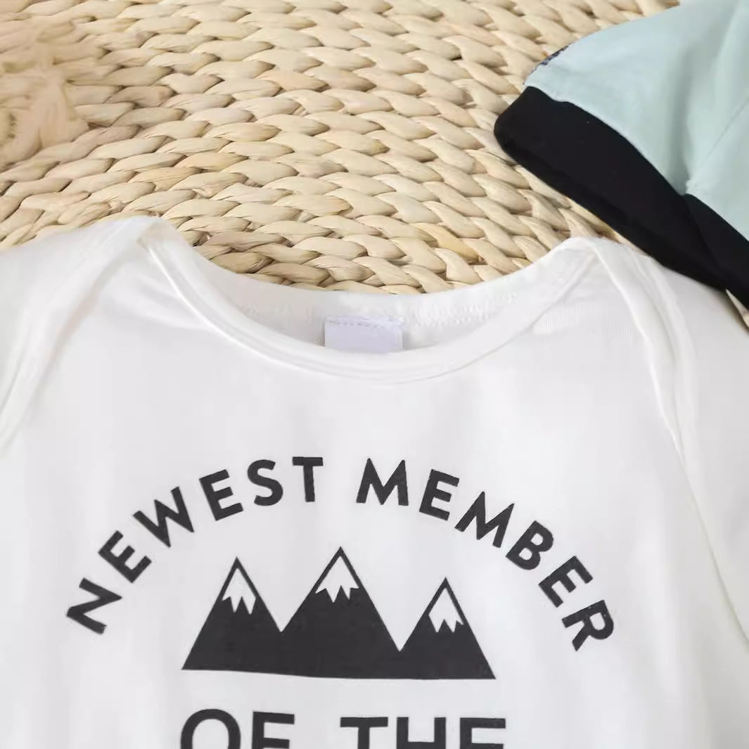 3PCS Camping Crew Letter Mountain Printed Baby Set