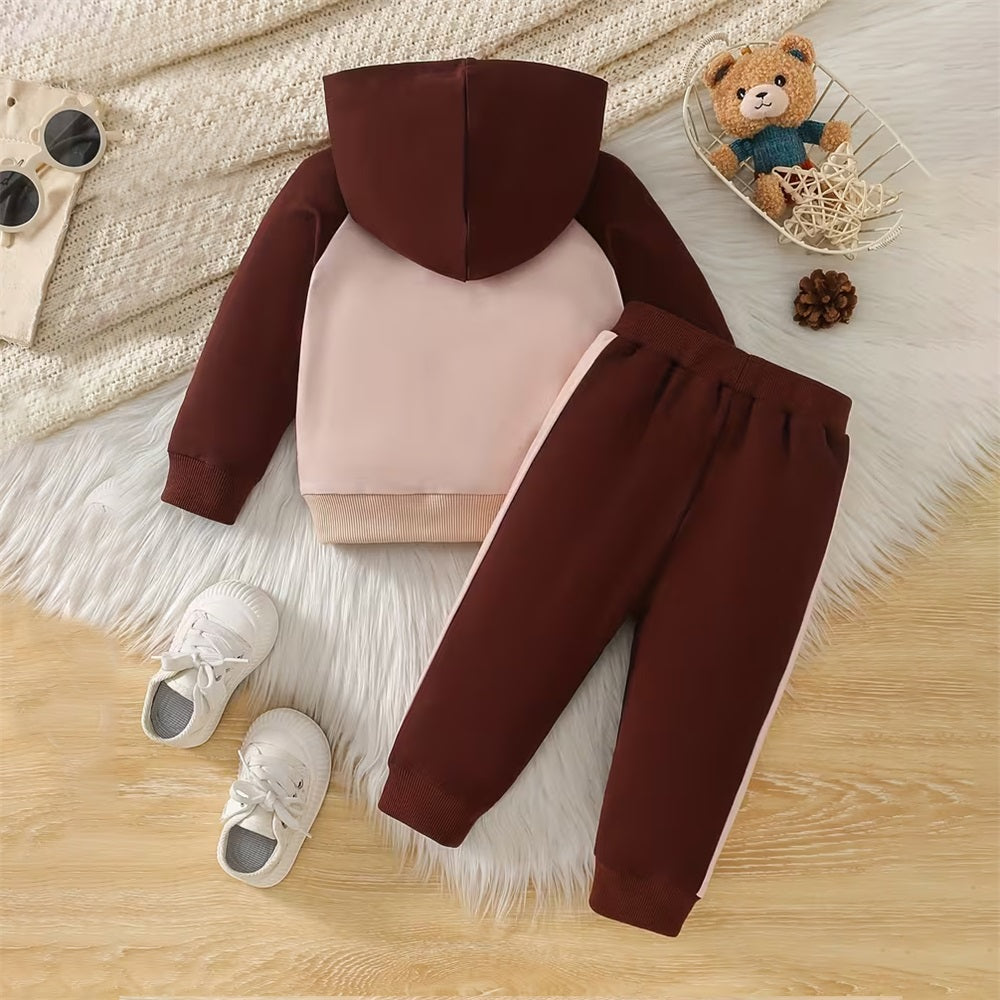 2PCS Cute Cartoon Bear Print Long Sleeve Baby Hooded Set