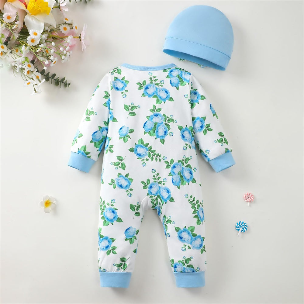 2PCS Cozy Cute Floral Printed Long Sleeve Baby Jumpsuit