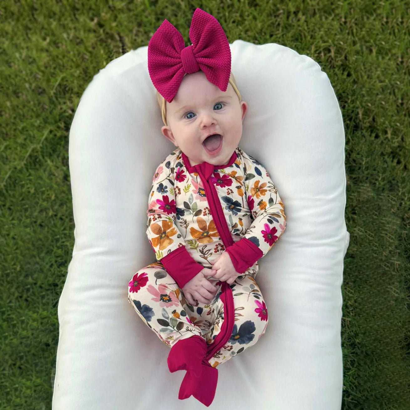 2PCS Charming Floral Print Long Sleeve Zipper Baby Jumpsuit