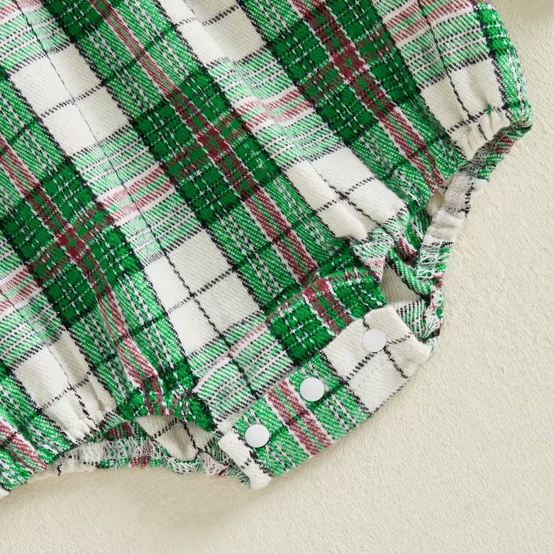 Lovely Plaid Printed Bow Long Sleeve Baby Christmas Romper