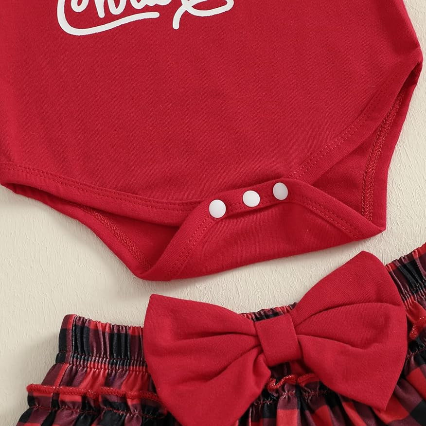4PCS My 1st Christmas Letter Print Plaid Long Sleeve Baby Set