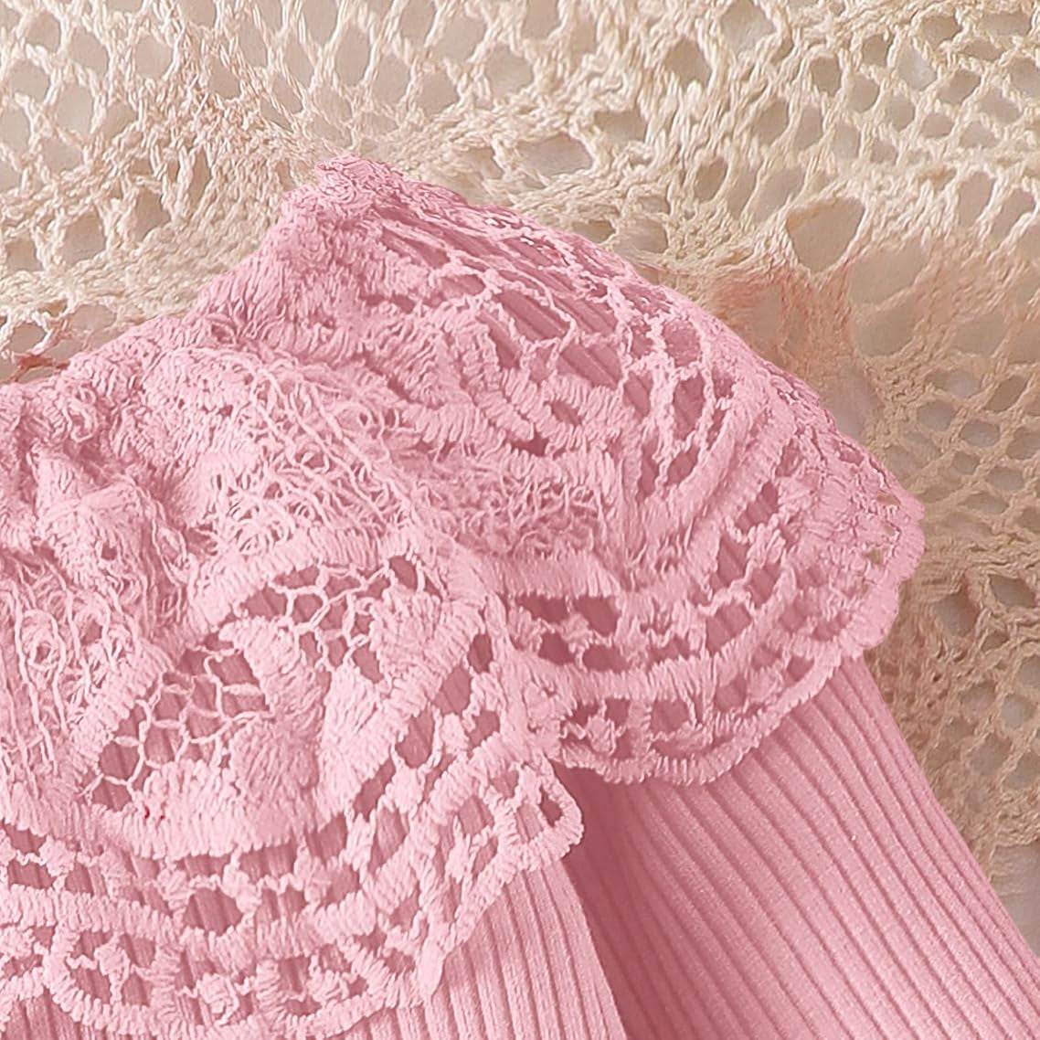 2PCS Charming Baby Girl Lace Eyelet Long Sleeve Denim Set