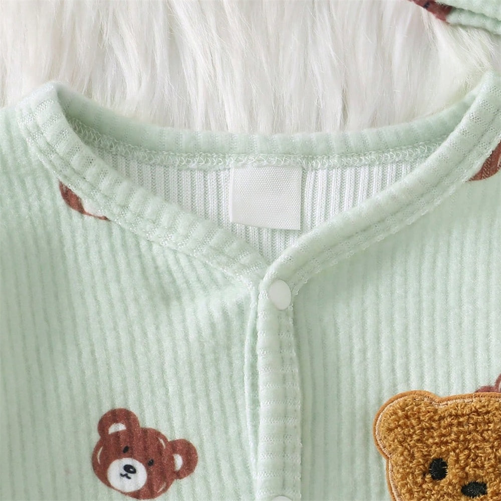 2PCS Lovely Bear Printed Long Sleeve Baby Jumpsuit