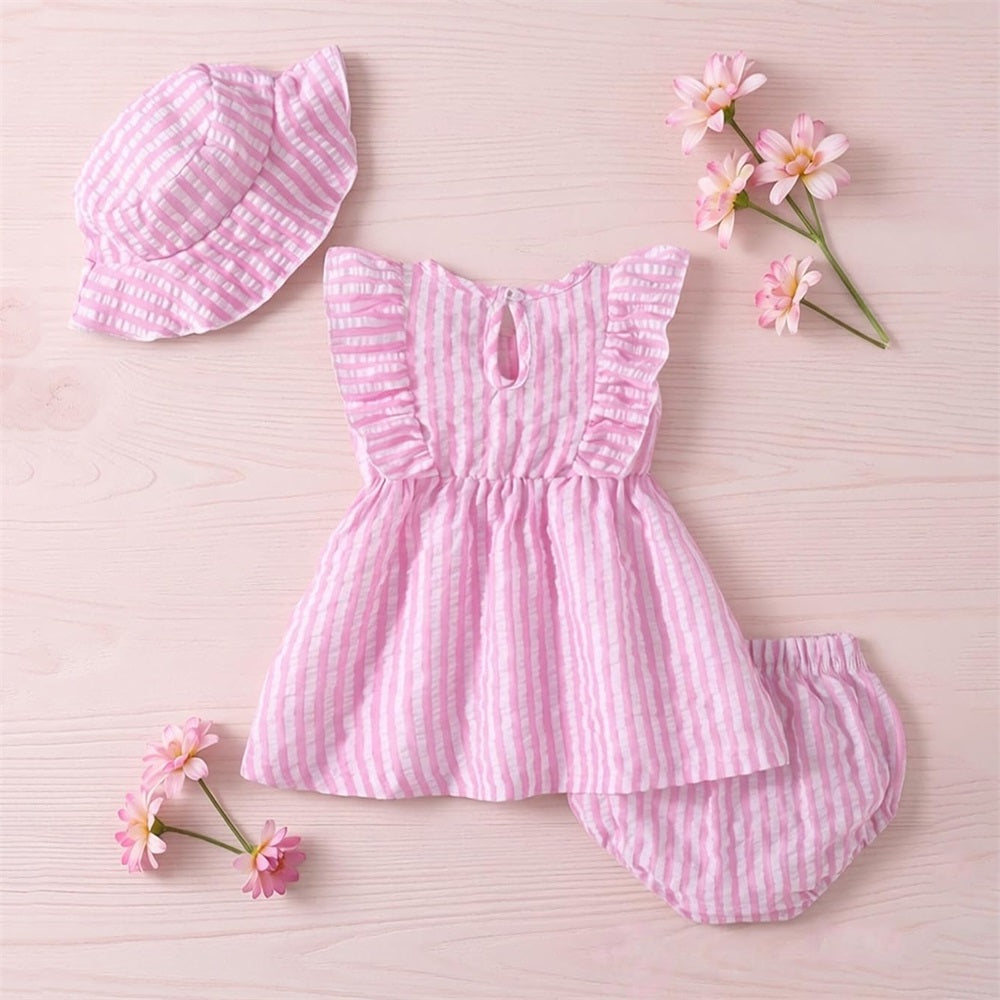 3PCS Summer Casual Stripe Printed Sleeveless Baby Set