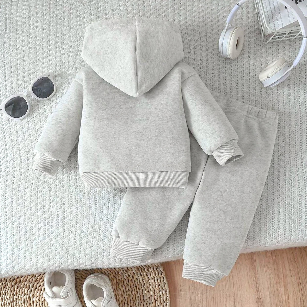 2PCS Casual Mama's Mini Letter Printed Long Sleeve Hooded Baby Boy Set