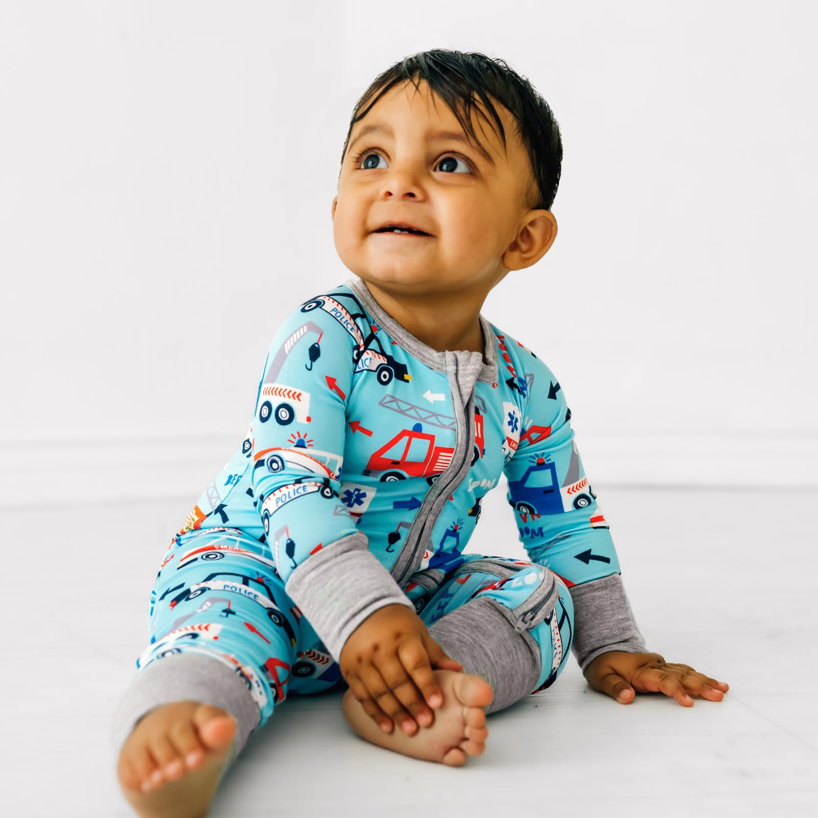 Rescue Car Printed Zipper Bamboo Viscose Baby Jumpsuit