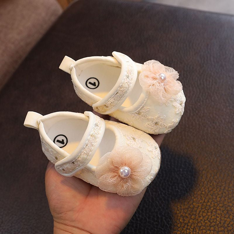Baby Girl Pearl Flower Breathable Non-Slip Soft Sole Prewalker Shoes