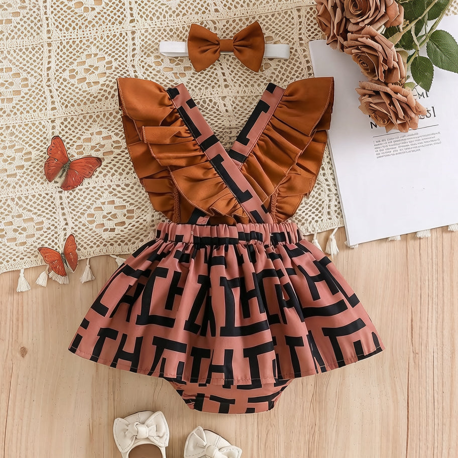 2PCS Lovely Irregular Printed Flutter Sleeve Baby Romper