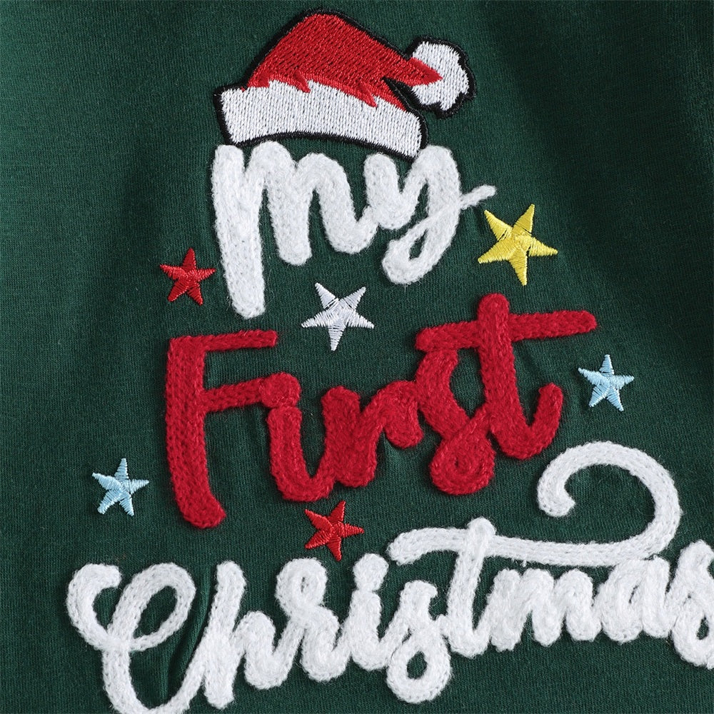 3PCS My First Christmas Letter Embroidered Plaid Printed Baby Set