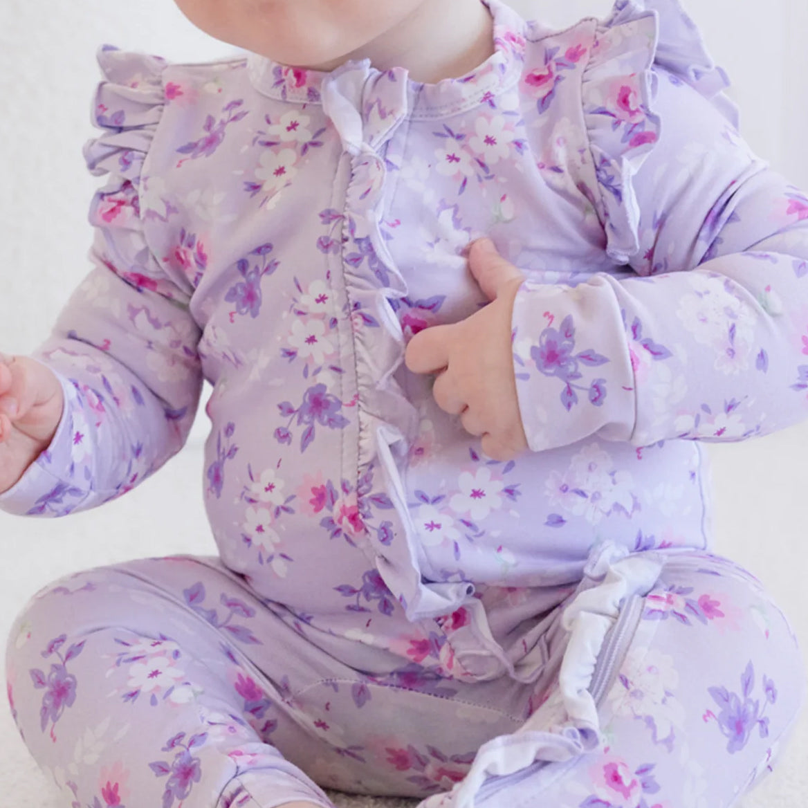 2PCS Charming Floral Printed Long Sleeve Zipper Baby Jumpsuit