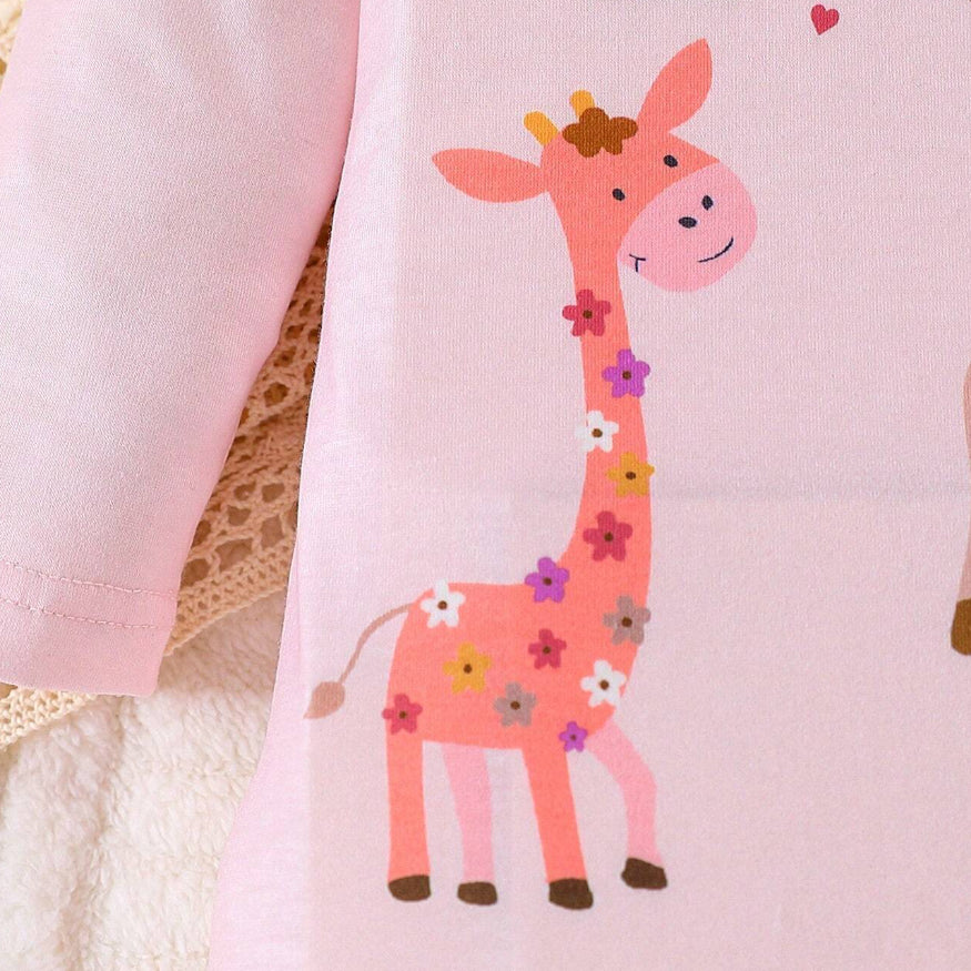 2PCS Cute Giraffe Print Long Sleeve Baby Jumpsuit