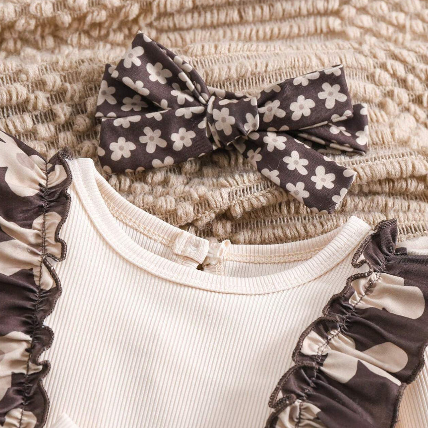 2PCS Dainty Floral Printed Baby Jumpsuit