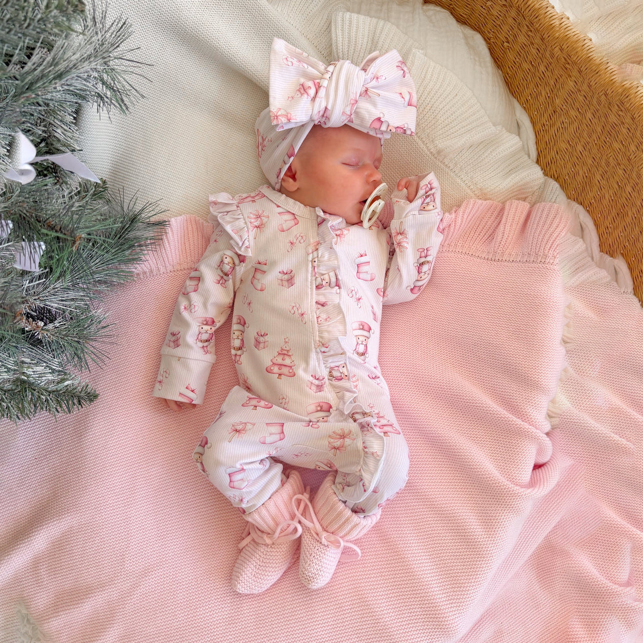 2PCS Cute Christmas Nutcracker Printed Zipper Baby Jumpsuit