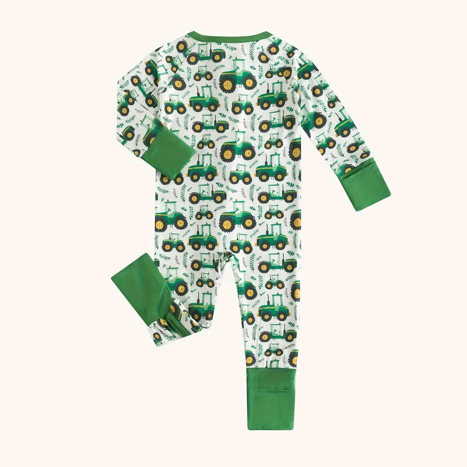 Tractor Printed Zipper Bamboo Viscose Baby Jumpsuit