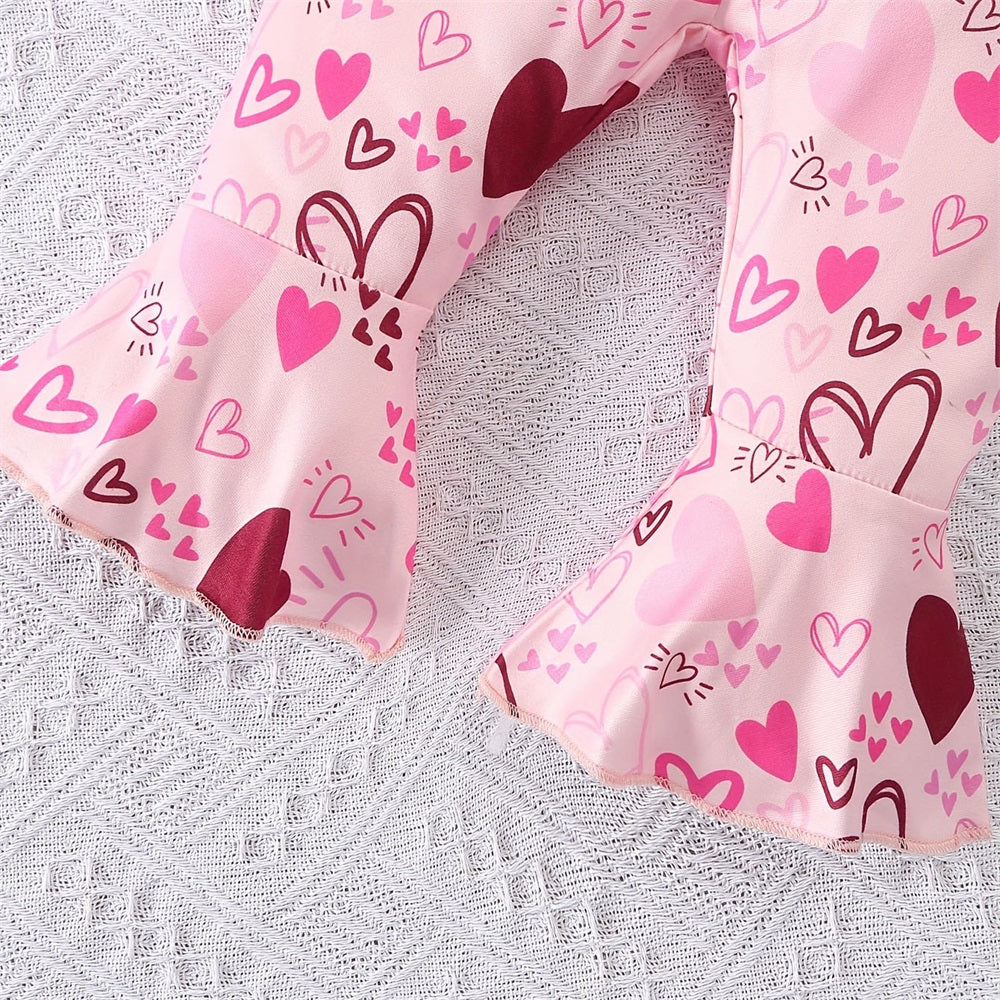 3PCS Cute Love Letter Heart Print Long Sleeve Baby Set