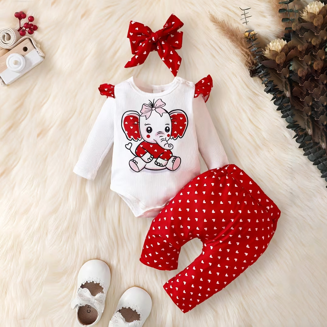 3PCS Grace Elephant Heart Print Baby Set
