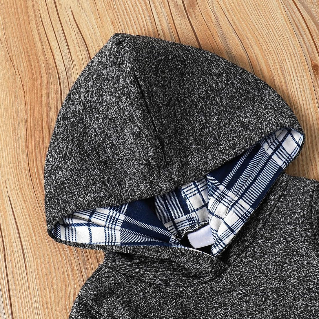 2PCS Casual Baby Boy Plaid Print Long Sleeve Hoodie Set