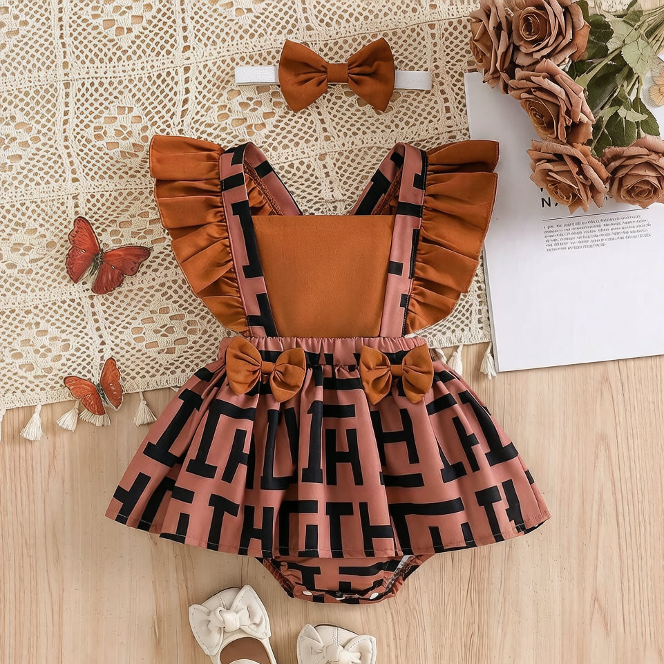 2PCS Lovely Irregular Printed Flutter Sleeve Baby Romper