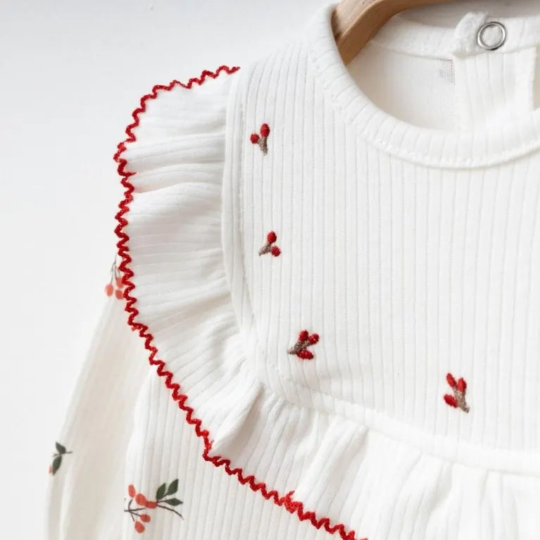 2PCS Sweet Floral Print Ruffled Collar Long Sleeve Baby Jumpsuit