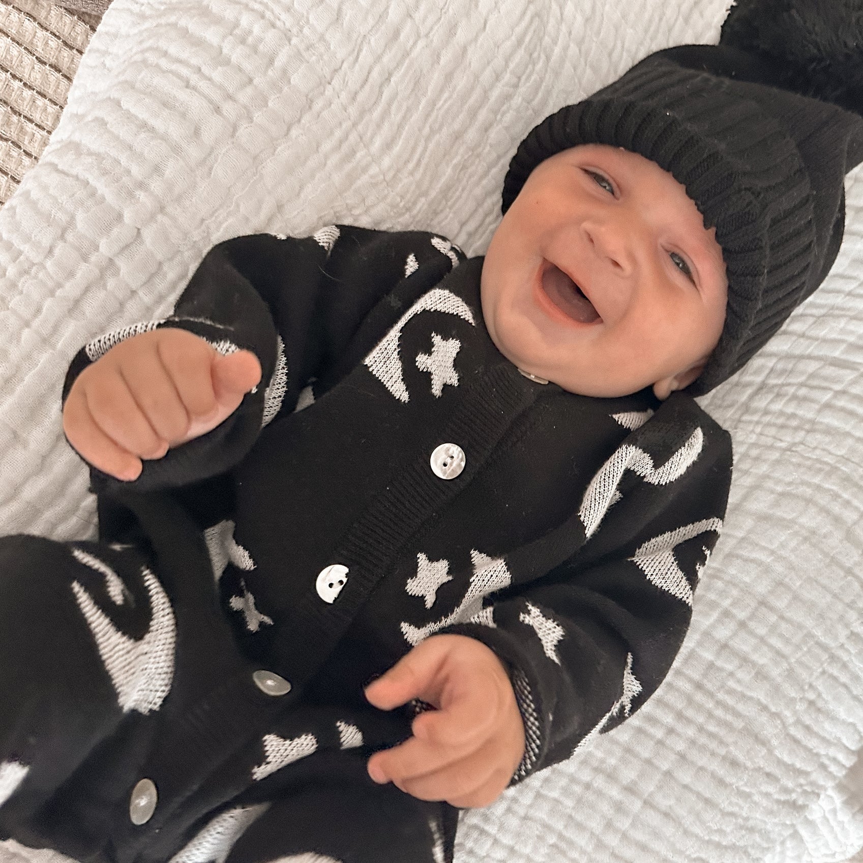 Lovely Moon Star Printed Knit Baby Jumpsuit